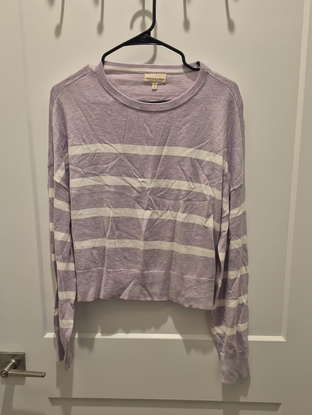 Thread & Supply Lilac and White Striped Crewneck Pullover